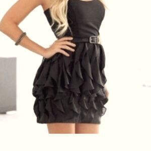 - Lauren Conrad Black Strapless Ruffle Front Dress